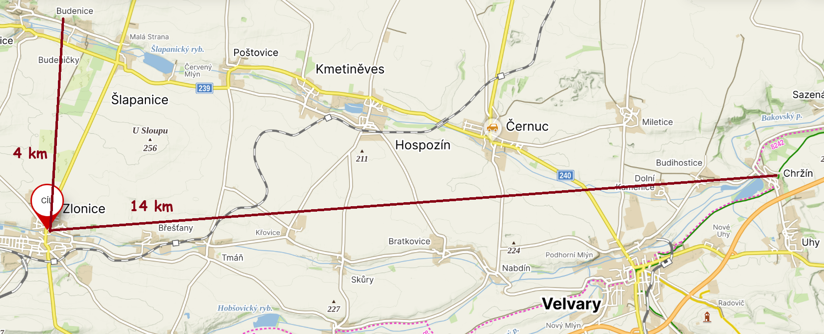 Mapa Zlonice - Budenice, Zlonice - Chržín